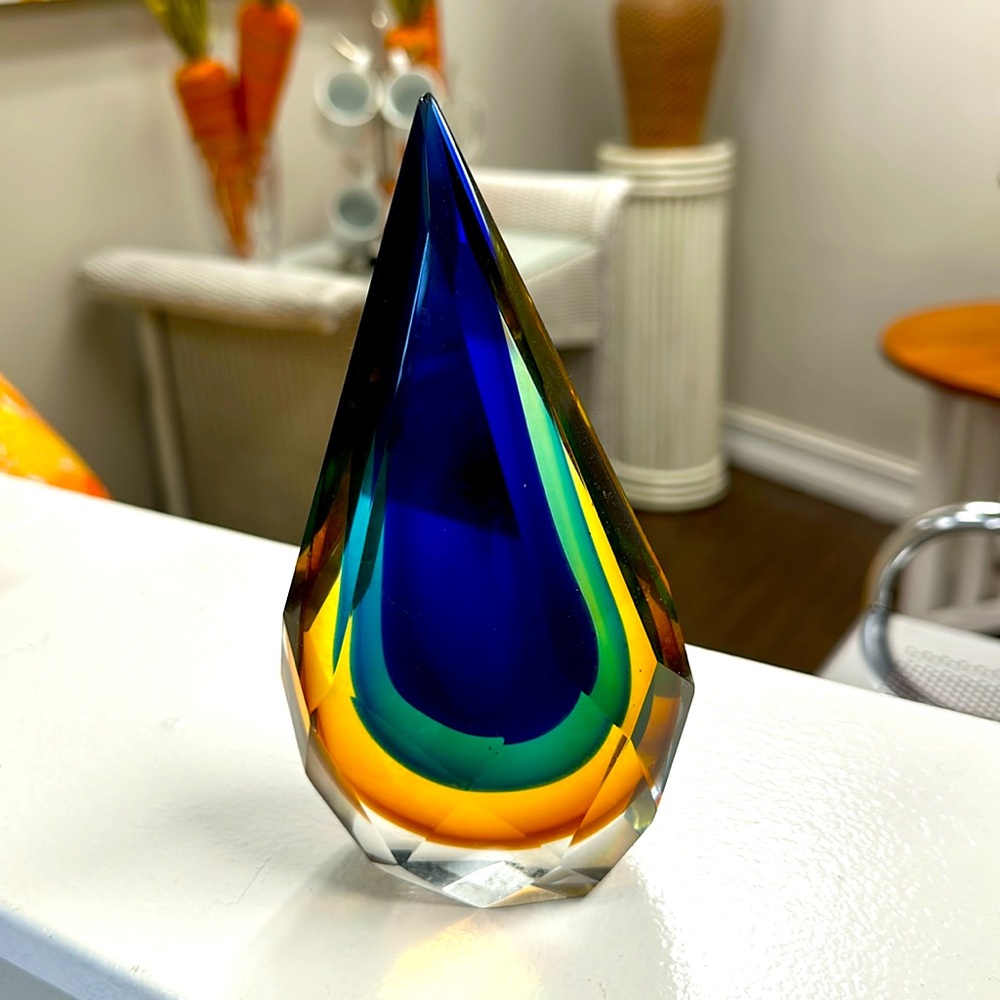 Blue and Yellow Upside down Teardrop Paperweight